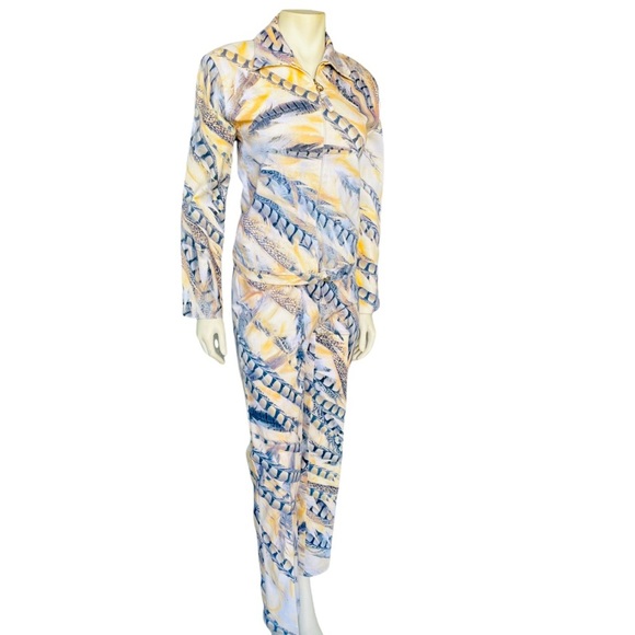 St. John Sport Womens Feather Print Twill Zip Jacket And Pants Set. - Picture 2 of 13